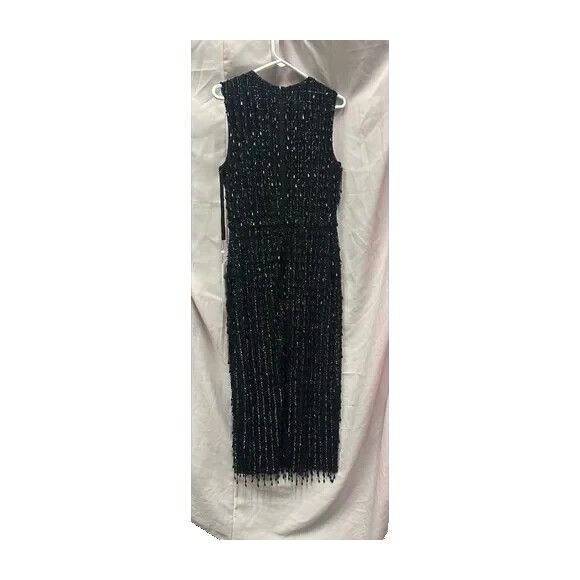 MAC DUGGAL 5471 BLACK EMBELLISHED HIGH NECK BEADED MIDI SHEALTH DRESS sz 16 $598 - Picture 4 of 6